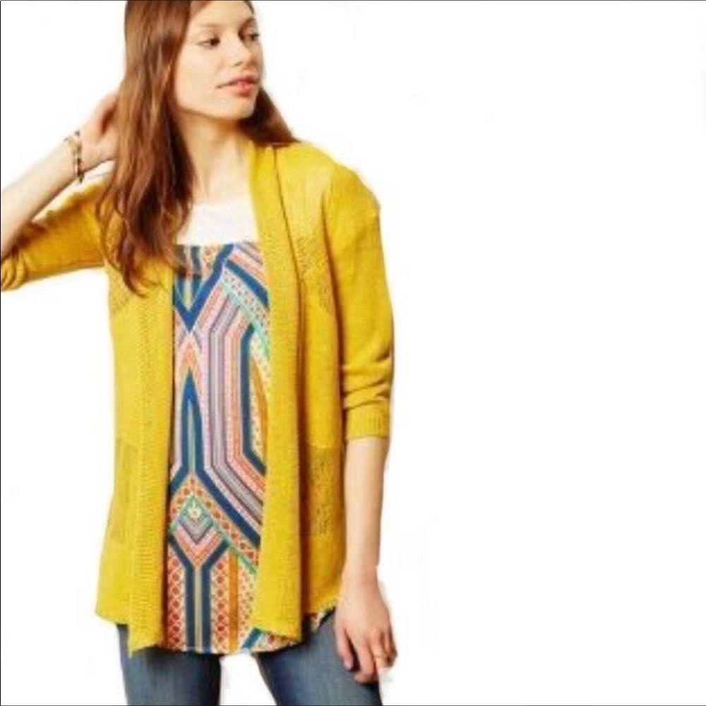 Anthropologie Angle of the North mustard cardigan